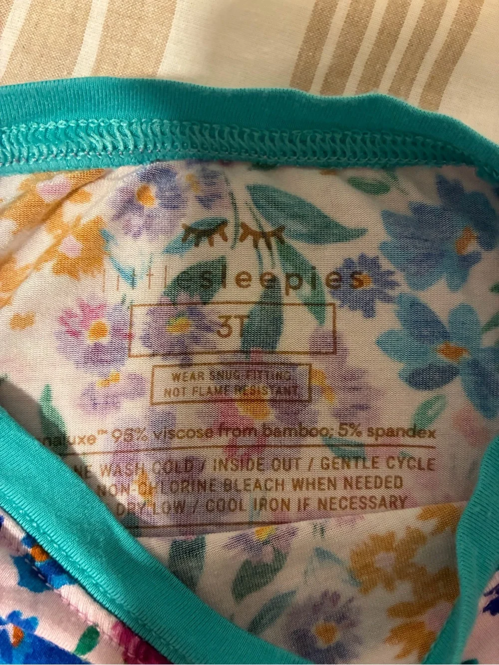 Little Sleepies Floral Pajama Set with Teal Trim - excellent condition!